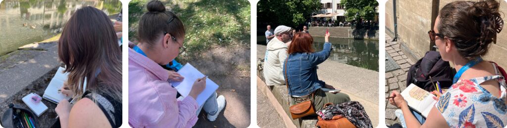 4 élèves à l'edaa qui réalisent des croquis