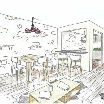 Dessin d'une rnovation d'appartement  la montagne