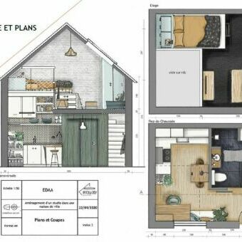 Coupe et plans du studio tudiant